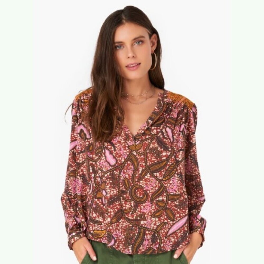 XIRENA women's size XS Aimi 100% cotton split neck paisley floral blouse top